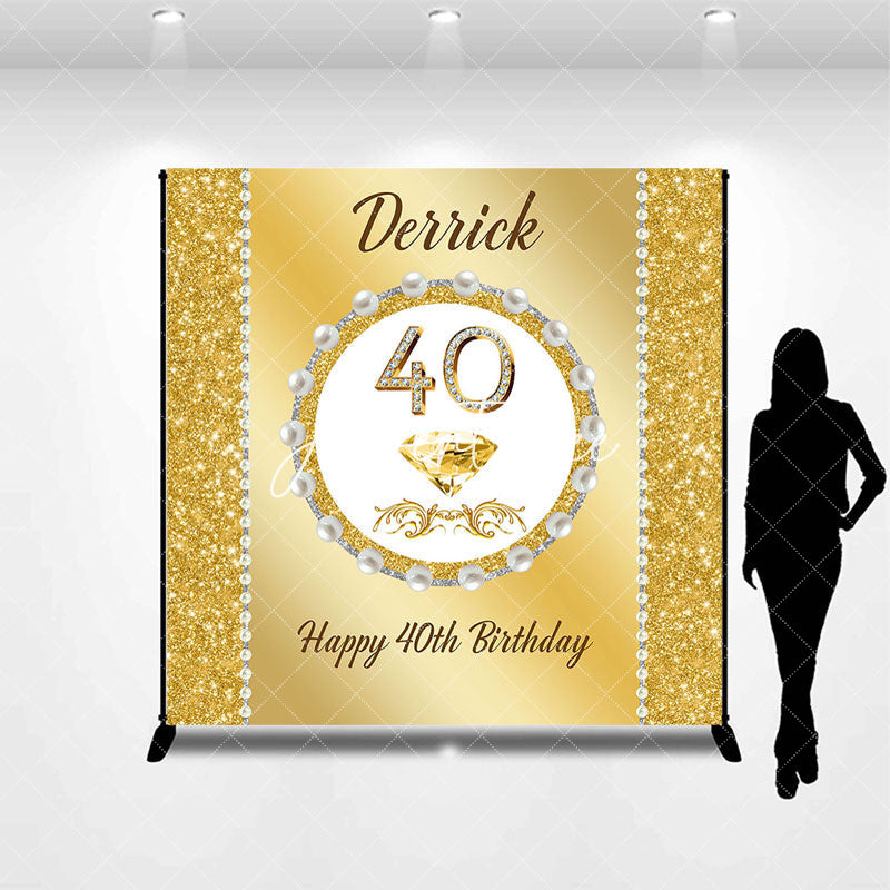 Aperturee - Aperturee Gold Glitter Pearl Custom Name 40th Birthday Backdrop