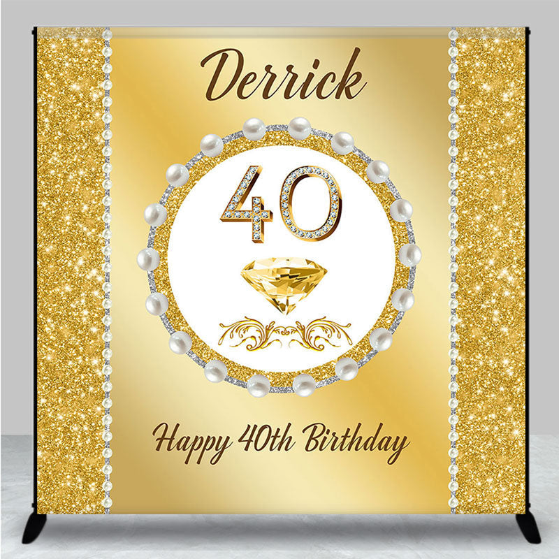 Aperturee - Aperturee Gold Glitter Pearl Custom Name 40th Birthday Backdrop