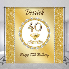 Aperturee - Aperturee Gold Glitter Pearl Custom Name 40th Birthday Backdrop