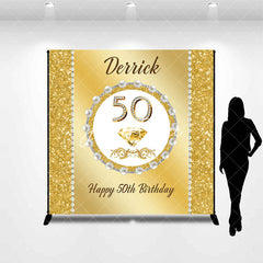 Aperturee - Aperturee Gold Glitter Pearl Custom Name 50th Birthday Backdrop