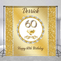 Aperturee - Aperturee Gold Glitter Pearl Custom Name 60th Birthday Backdrop