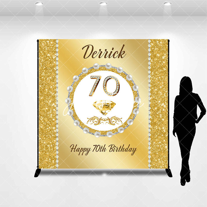 Aperturee - Aperturee Gold Glitter Pearl Custom Name 70th Birthday Backdrop