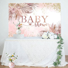 Aperturee - Aperturee Gold Glitter Pink Boho Floral Baby Shower Backdrop