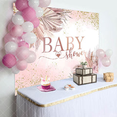 Aperturee - Aperturee Gold Glitter Pink Boho Floral Baby Shower Backdrop