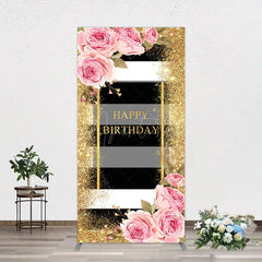 Aperturee - Aperturee Gold Glitter Pink Rose Stripe Birthday Rectangle Backdrop