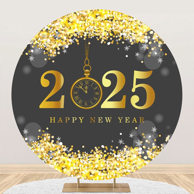 Aperturee - Aperturee Gold Grey 2025 Bokeh Round Happy New Year Backdrop