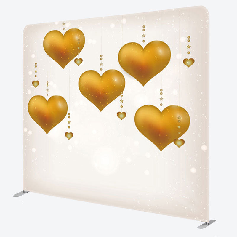 Aperturee - Aperturee Gold Heart Bokeh Beige Fabric Party Backdrop Cover