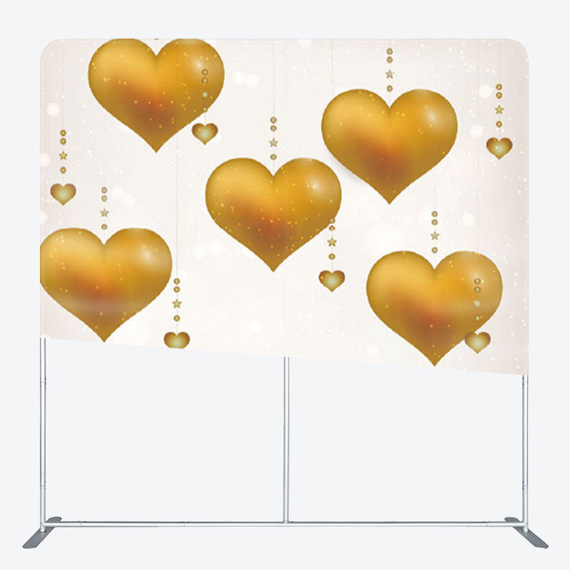 Aperturee - Aperturee Gold Heart Bokeh Beige Fabric Party Backdrop Cover