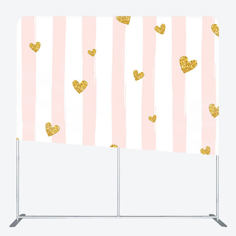 Aperturee - Aperturee Gold Heart Glitter Pink White Party Backdrop Cover