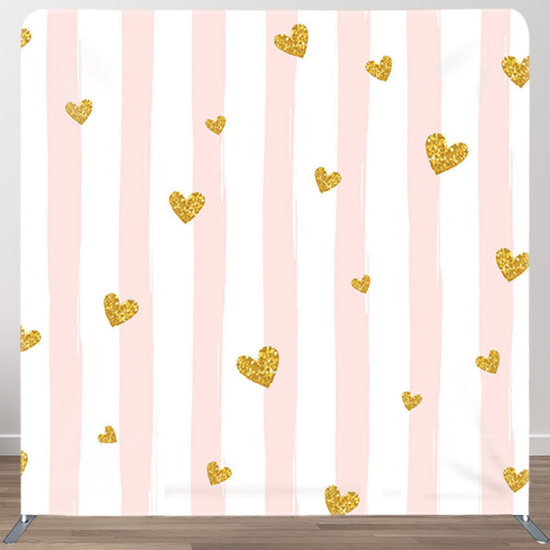 Aperturee - Aperturee Gold Heart Glitter Pink White Party Backdrop Cover