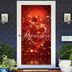 Aperturee - Aperturee Gold Heart Rose Romantic Valentines Day Door Cover