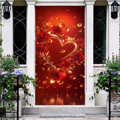 Aperturee - Aperturee Gold Heart Rose Romantic Valentines Day Door Cover