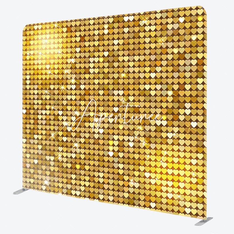 Aperturee - Aperturee Gold Hearts Sequins Glitter Square Tension Backdrop