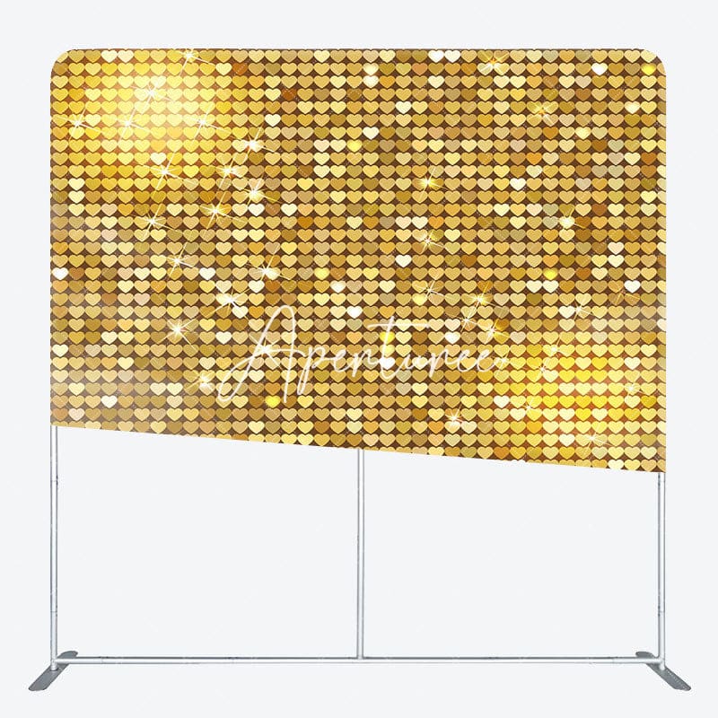 Aperturee - Aperturee Gold Hearts Sequins Glitter Square Tension Backdrop