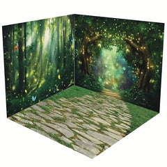 Aperturee - Aperturee Gold Light Glitter Green Forest Room Set Backdrop