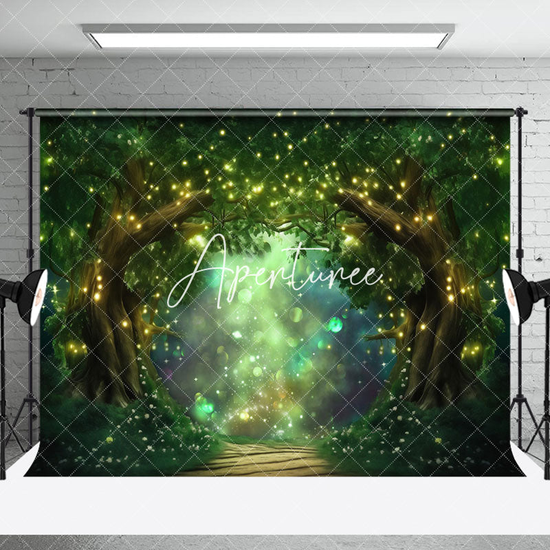 Aperturee - Aperturee Gold Light Glitter Green Forest Room Set Backdrop