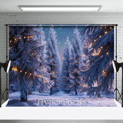 Aperturee - Aperturee Gold Light Snowy Pine Forest Christmas Backdrop