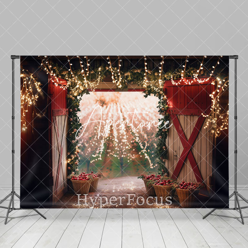 Aperturee - Aperturee Gold Light Sparkle Open Barn Door Christmas Backdrop