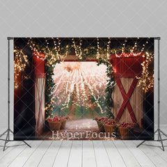 Aperturee - Aperturee Gold Light Sparkle Open Barn Door Christmas Backdrop