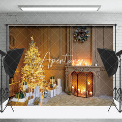 Aperturee - Aperturee Gold Light Tree Candle Fireplace Christmas Backdrop