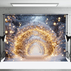 Aperturee - Aperturee Gold Lighted Glitter Winter Snowy Photo Backdrop