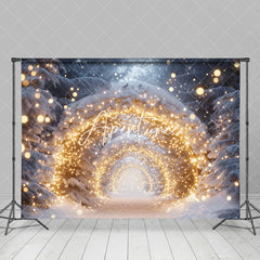 Aperturee - Aperturee Gold Lighted Glitter Winter Snowy Photo Backdrop