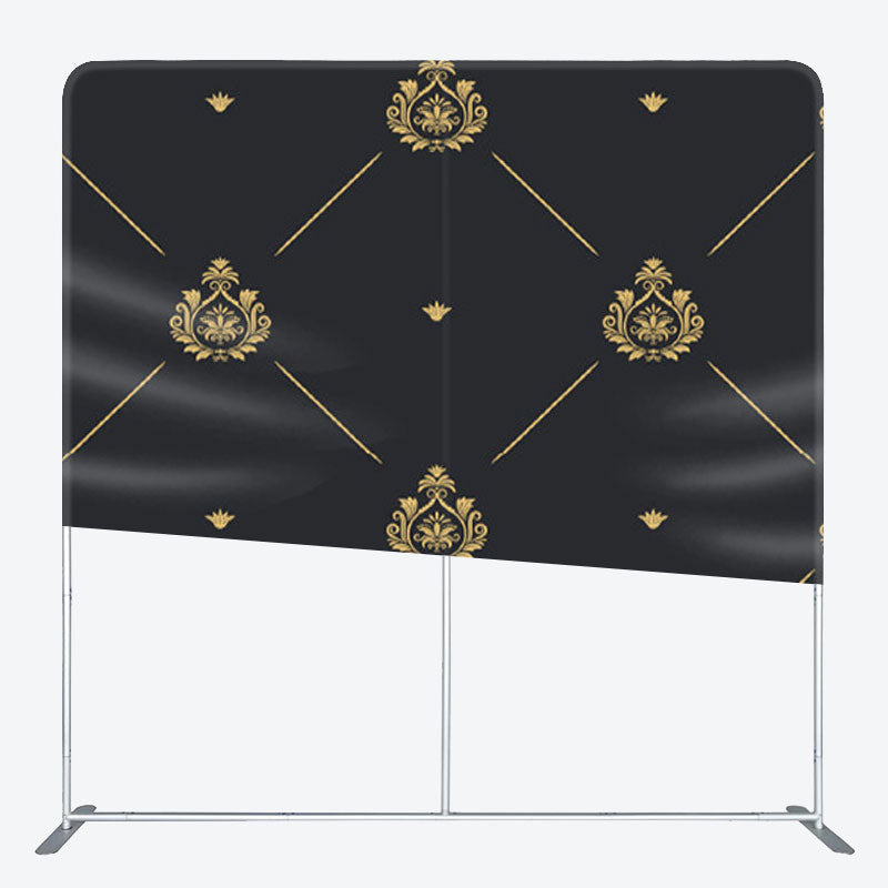 Aperturee - Aperturee Gold Noble Pattern Black Fabric Party Backdrop For Deocr