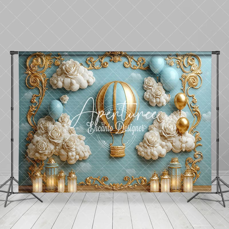 Aperturee - Aperturee Gold Pattern Candle Hot Air Ballon Photography Backdrop