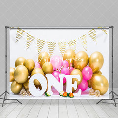 Aperturee - Aperturee Gold Pink Balloons 1St Birthday Photography Backdrop