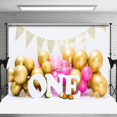 Aperturee - Aperturee Gold Pink Balloons 1St Birthday Photography Backdrop