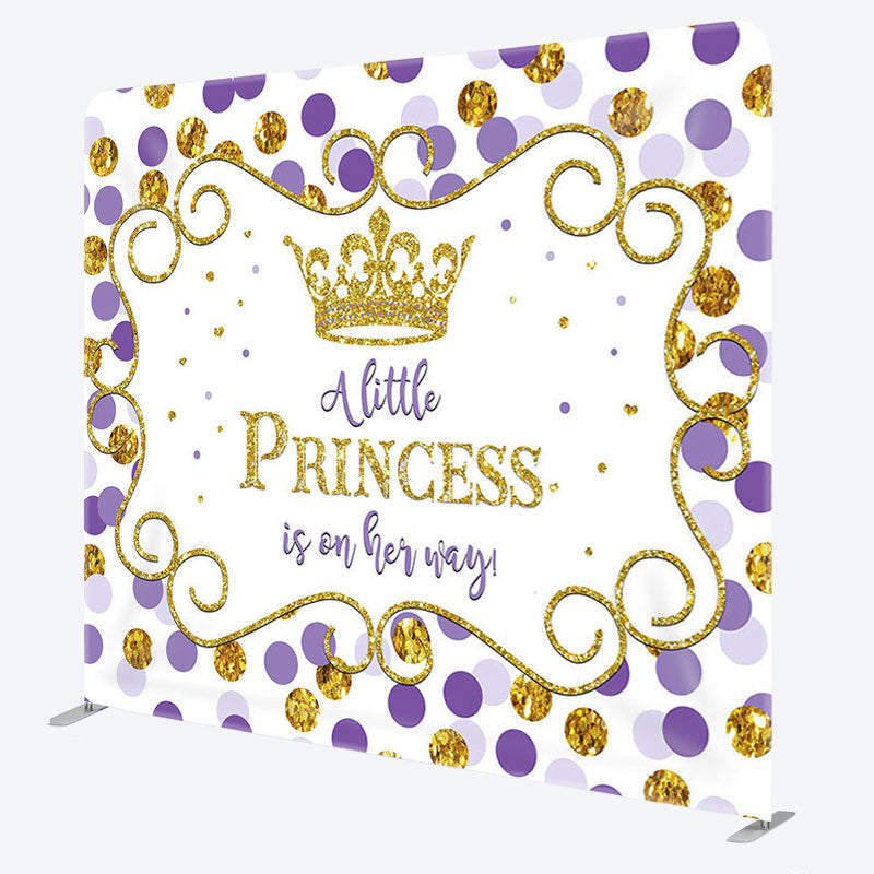 Aperturee - Aperturee Gold Purple Dot Fabric Backdrop Cover for Baby Shower