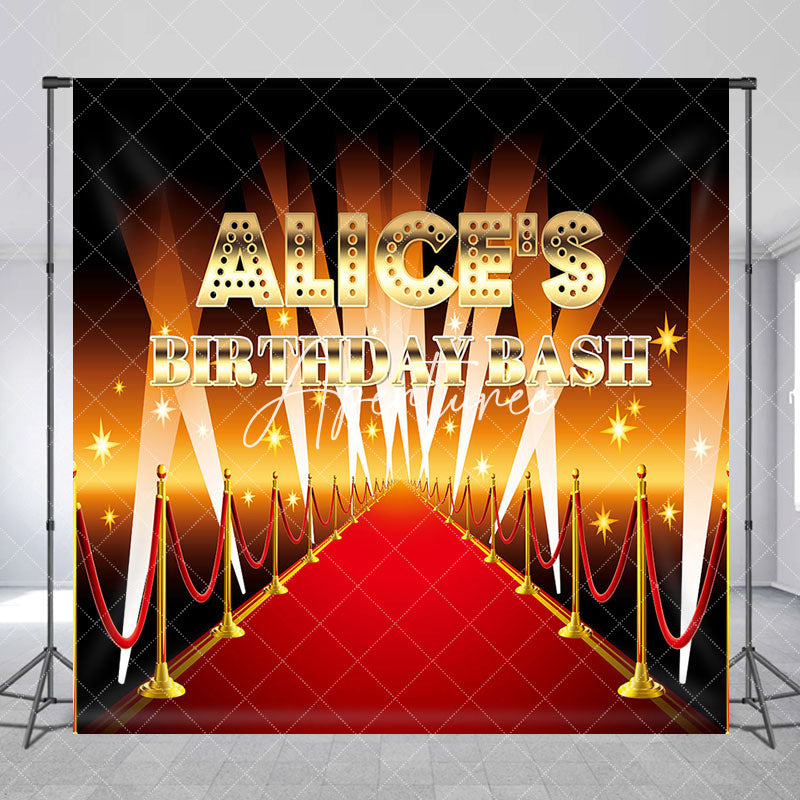 Aperturee - Aperturee Gold Red Carpet Custom Name Birthday Bash Backdrop