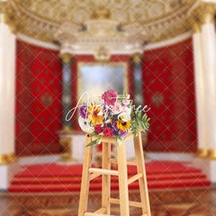 Aperturee - Aperturee Gold Red Luxury Palace Crown Chair Photo Backdrop