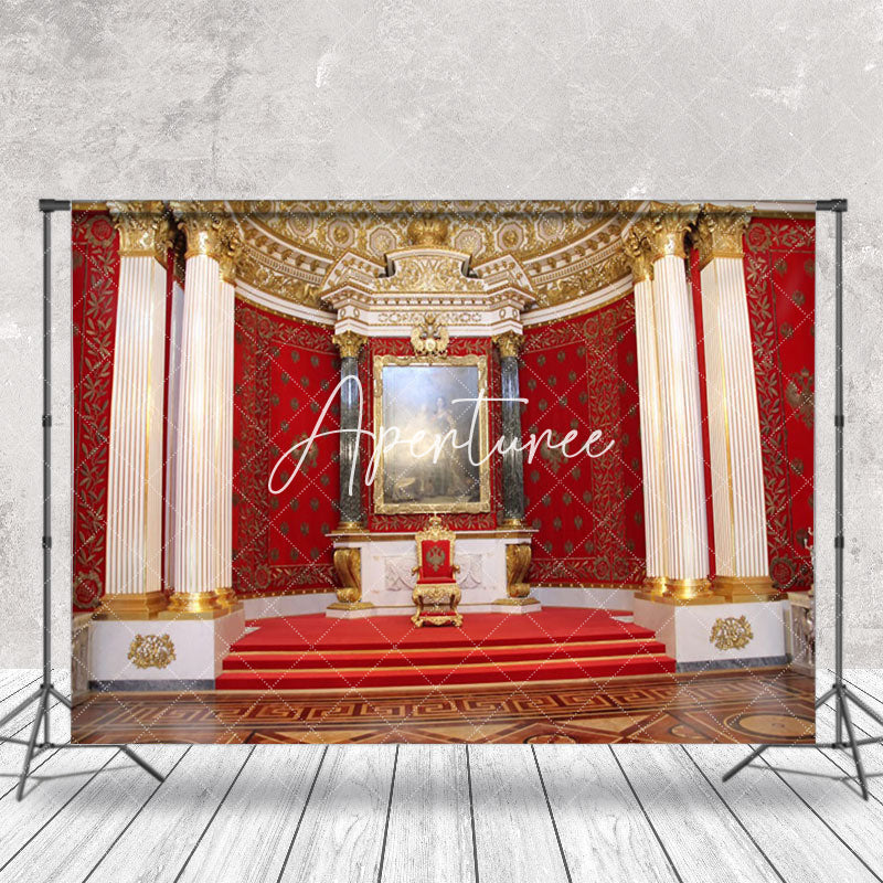 Aperturee - Aperturee Gold Red Luxury Palace Crown Chair Photo Backdrop