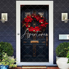 Aperturee - Aperturee Gold Ribbon Bow Poinsettia Wreath Christmas Door Cover