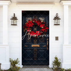 Aperturee - Aperturee Gold Ribbon Bow Poinsettia Wreath Christmas Door Cover