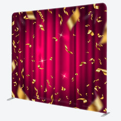 Aperturee - Aperturee Gold Ribbons Red Curtain Bokeh Holiday Backdrop Cover