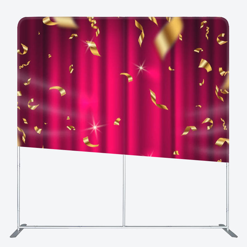 Aperturee - Aperturee Gold Ribbons Red Curtain Bokeh Holiday Backdrop Cover