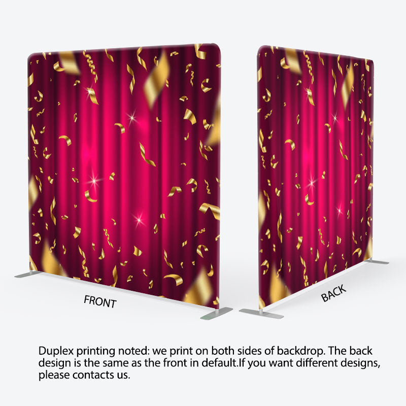 Aperturee - Aperturee Gold Ribbons Red Curtain Bokeh Holiday Backdrop Cover