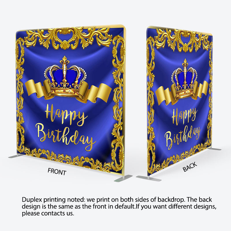 Aperturee - Aperturee Gold Royal Bule Crown Fabric Backdrop Cover for Birthday