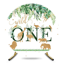 Aperturee - Aperturee Gold Safari Animals Jungle Round Wild One Backdrop