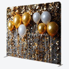 Aperturee - Aperturee Gold Sequin Balloons Holiday Pillow Case Backdrop