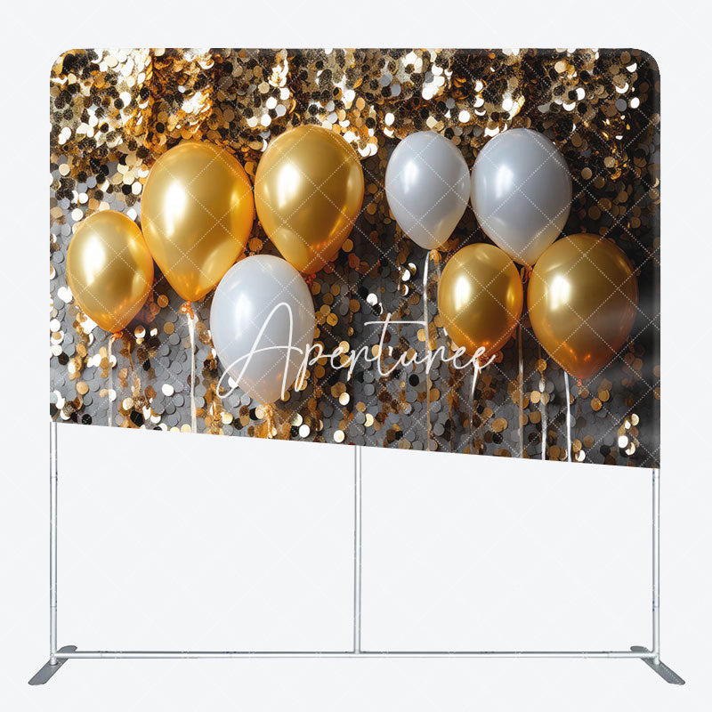 Aperturee - Aperturee Gold Sequin Balloons Holiday Pillow Case Backdrop