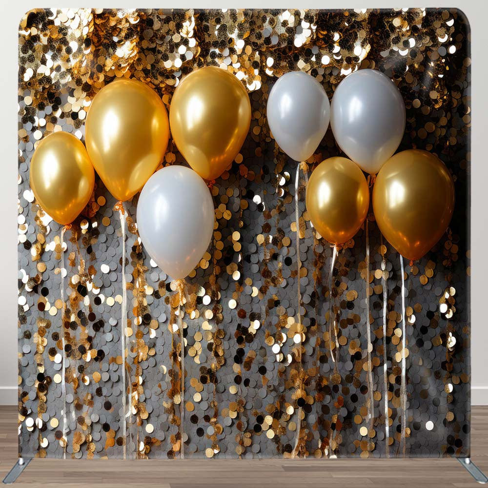 Aperturee - Aperturee Gold Sequin Balloons Holiday Pillow Case Backdrop