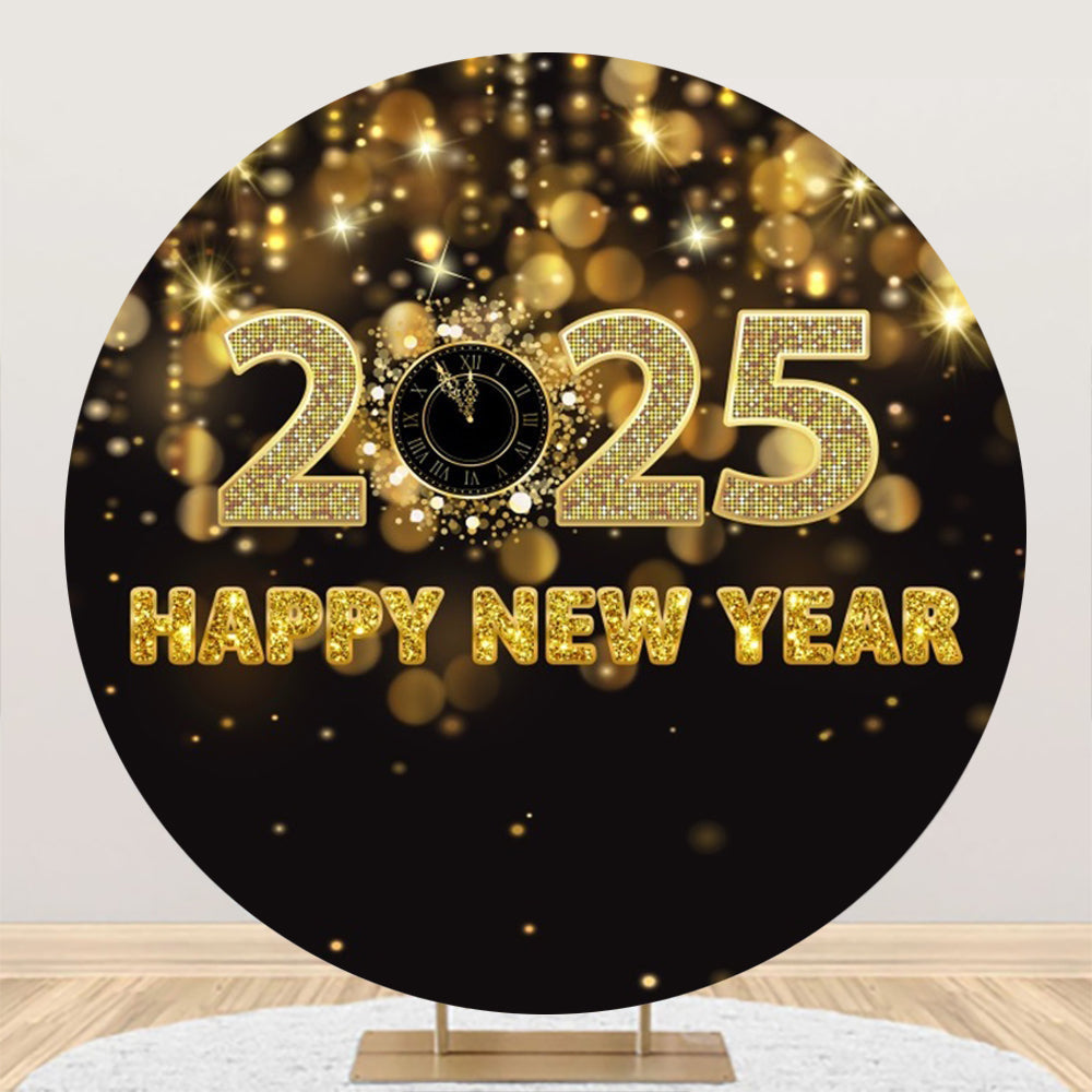 Aperturee - Aperturee Gold Sequins Clock New Year Night Party Round Backdrop