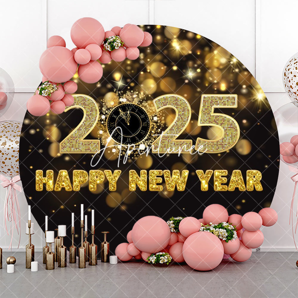 Aperturee - Aperturee Gold Sequins Clock New Year Night Party Round Backdrop