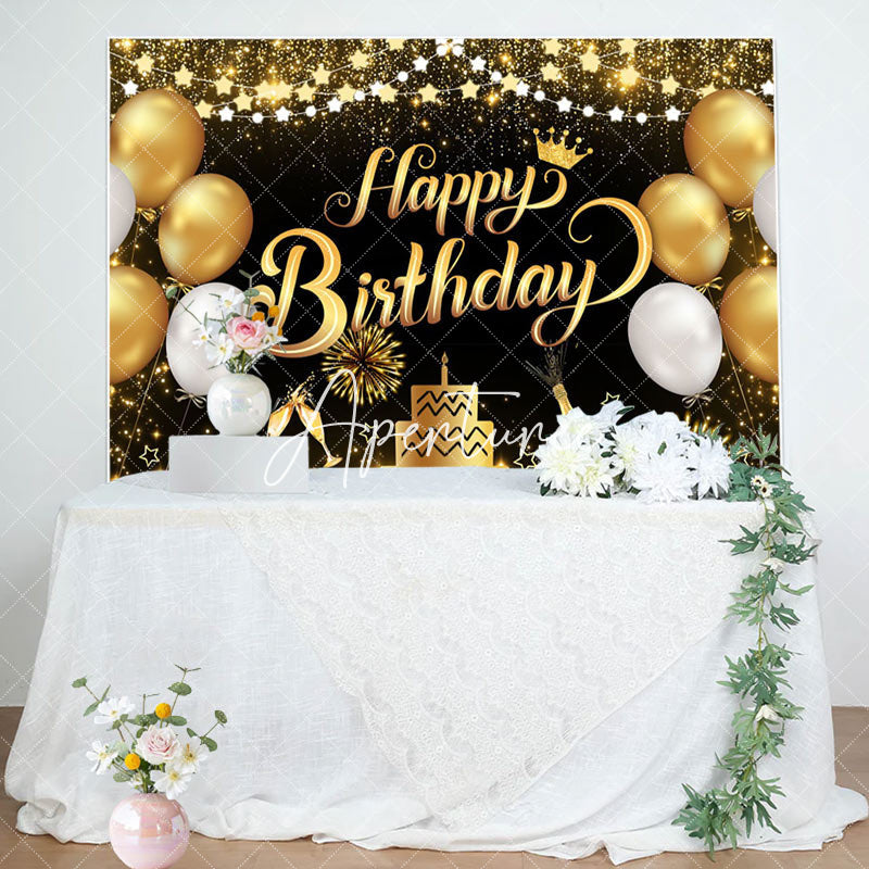 Aperturee - Aperturee Gold Shiny Balloon Cake Birthday Party Backdrop