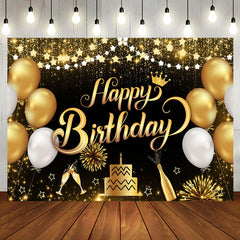 Aperturee - Aperturee Gold Shiny Balloon Cake Birthday Party Backdrop