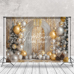 Aperturee - Aperturee Gold Silver Balloons Luxury Snowy Christmas Backdrop