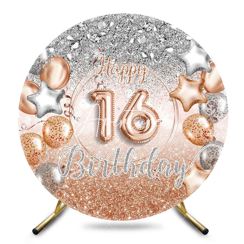 Aperturee - Aperturee Gold Silver Glitter Round 16th Birthday Backdrop